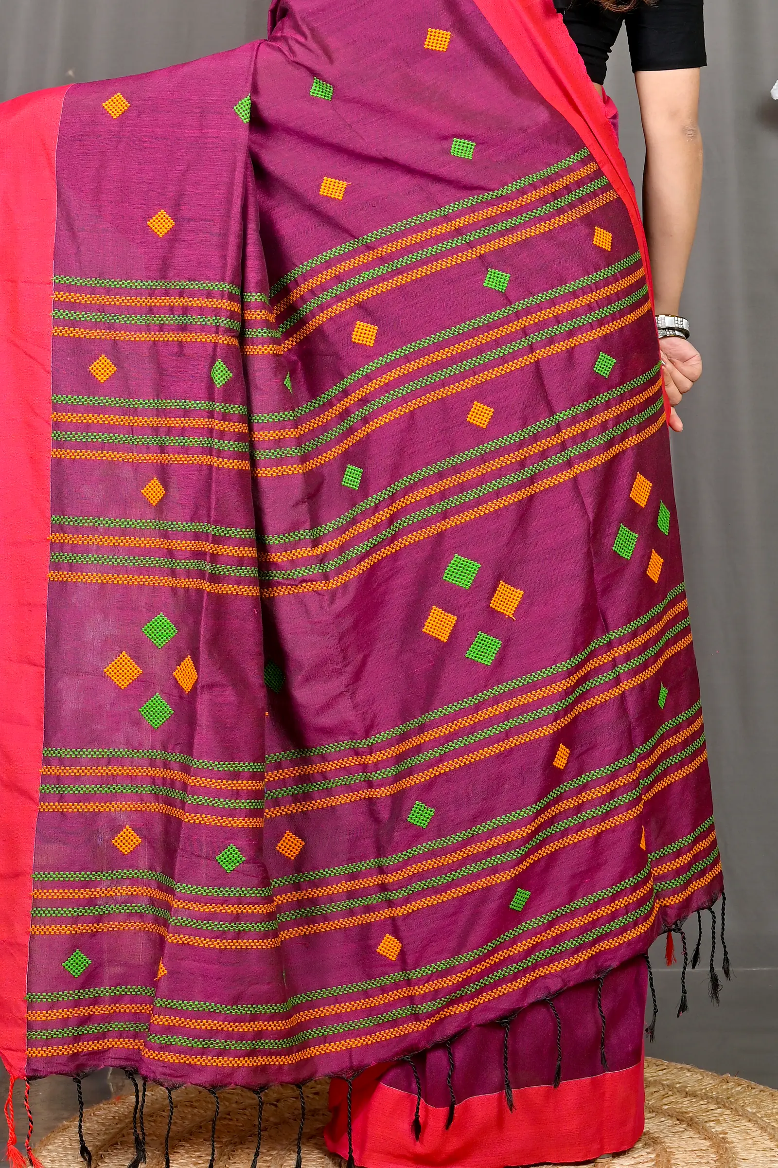 Purple Cotton Blended Parnika Hand Loom Saree (395)